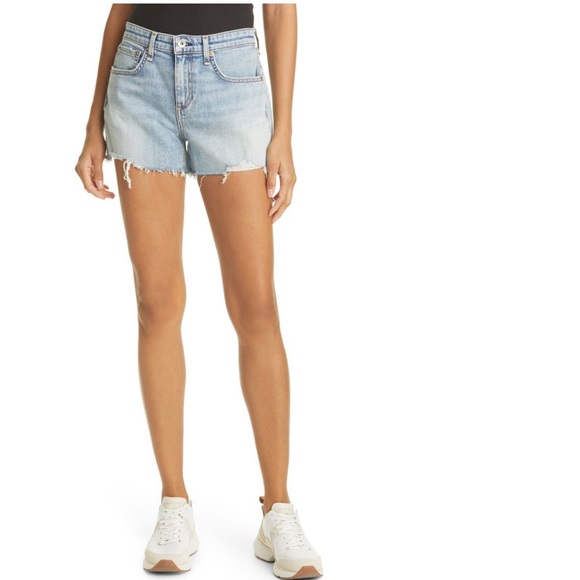 Rag & Bone Stella Dre High Waisted Light Wash Cut Off Denim Jean Shorts Size 32 - Picture 3 of 15